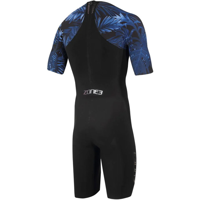 2024 Zone3 Mens Tropical Palm Back Zip Shorty Swimskin SS21MWTC101 - Black / Blue